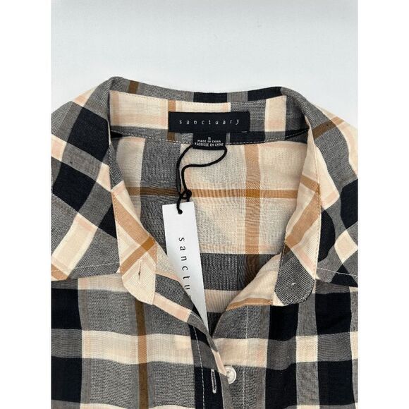 Sanctuary Women's Shirt Button Down Plaid Pocket Accent Sz S Loose Fit NWT - Picture 4 of 7